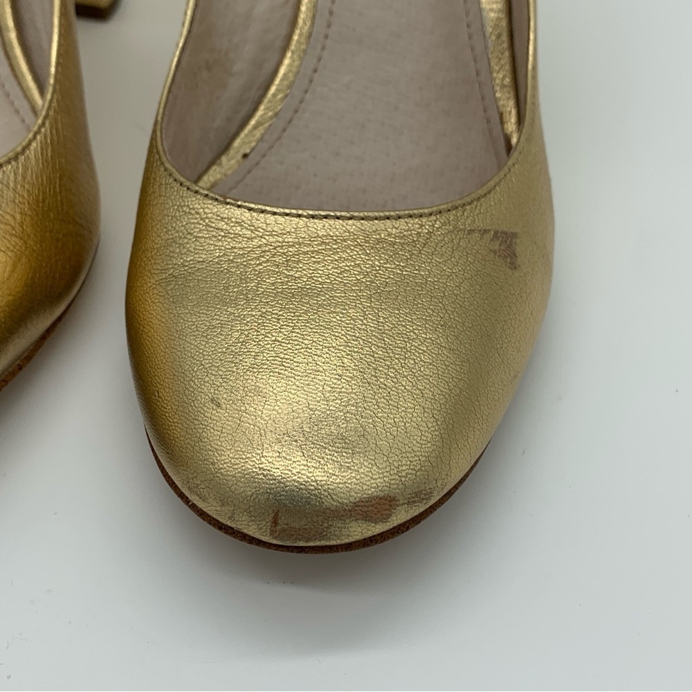 Louise et Cie Leather Metallic Gold Stacked Block Heel Pumps Size US 8.5 EU 38.5 - Picture 3 of 10